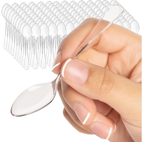 LORESO 500 Mini Clear Plastic Tasting Spoons For Miniature Dessert Cups 38 Inches BPA Free Reusable 500CT Box