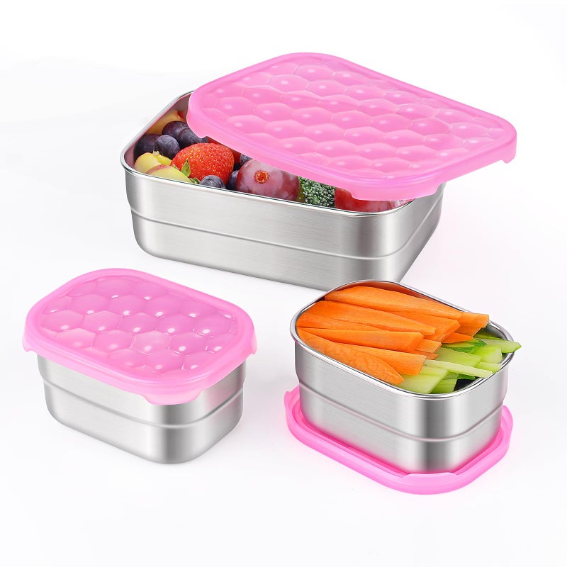 Tanjiae Small Stainless Steel Lunch Containers for Kids Leak Proof BPA Free Snack Containers with Silicone Lids Perfect Metal Snack Containers with Lids for School and Daycare 25oz8oz2
