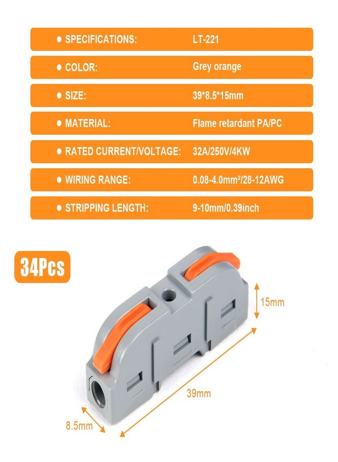 flintronic Wire Connectors, 34PCS Electrical Connectors Quick Dual Wire Terminal Block, 2 Pin Peel-free Push-type Design Connectors, 18-22AWG Wire Quick Splice Connector Wire Crimp Terminal - Image 3