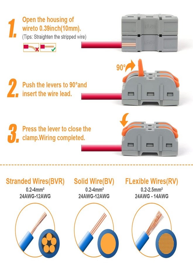flintronic Wire Connectors, 34PCS Electrical Connectors Quick Dual Wire Terminal Block, 2 Pin Peel-free Push-type Design Connectors, 18-22AWG Wire Quick Splice Connector Wire Crimp Terminal - Image 4