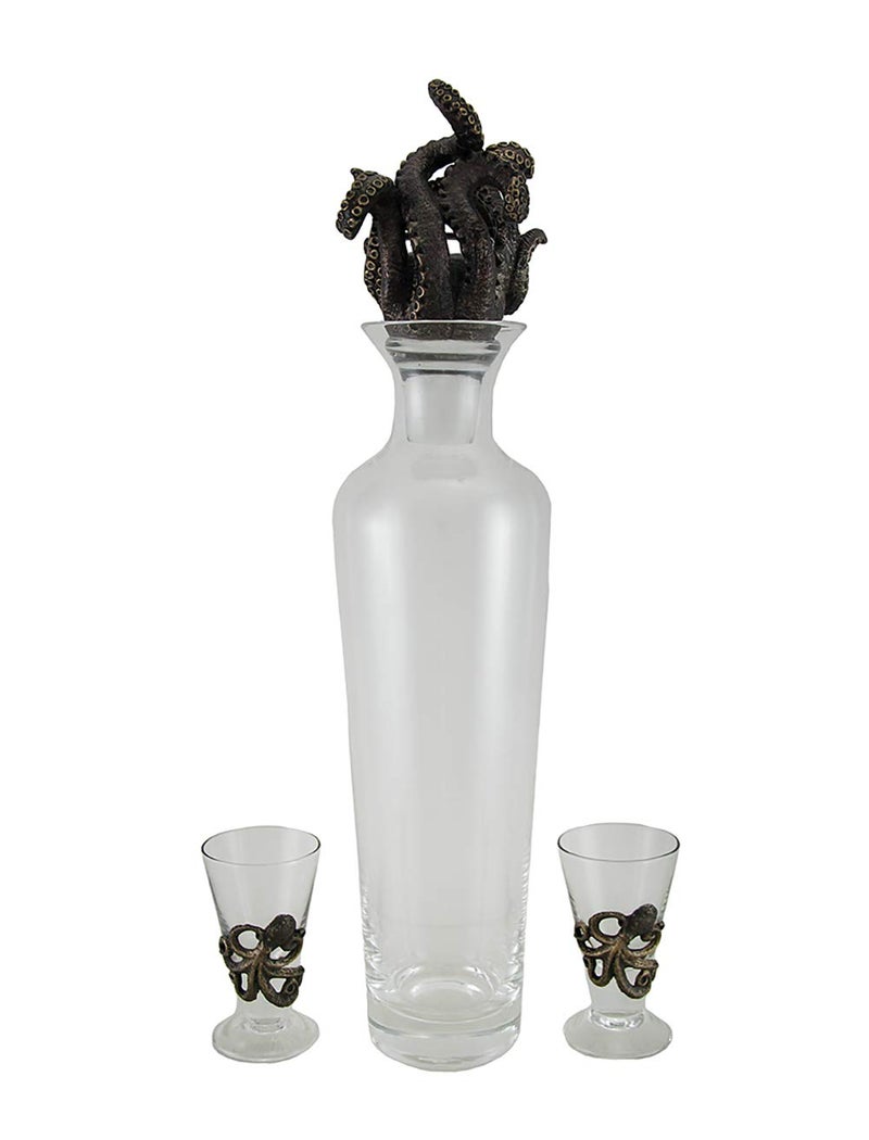 Zeckos Resin And Glass Liquor Decanters Octopus Spirit Decorative Antique Bronze Finish Statue And Glass Decanter Set 8.5 X 15.5 X 5.25 Inches Bronze - Image 4