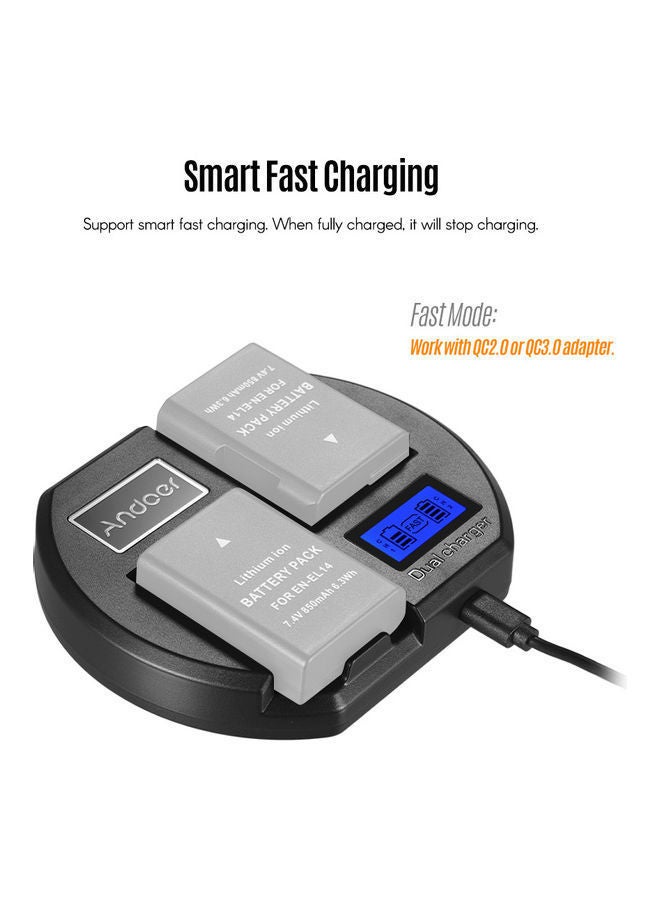 NIBEMINENT Dual-Channel Charger For Nikon EN-EL14 Black  - Image 3