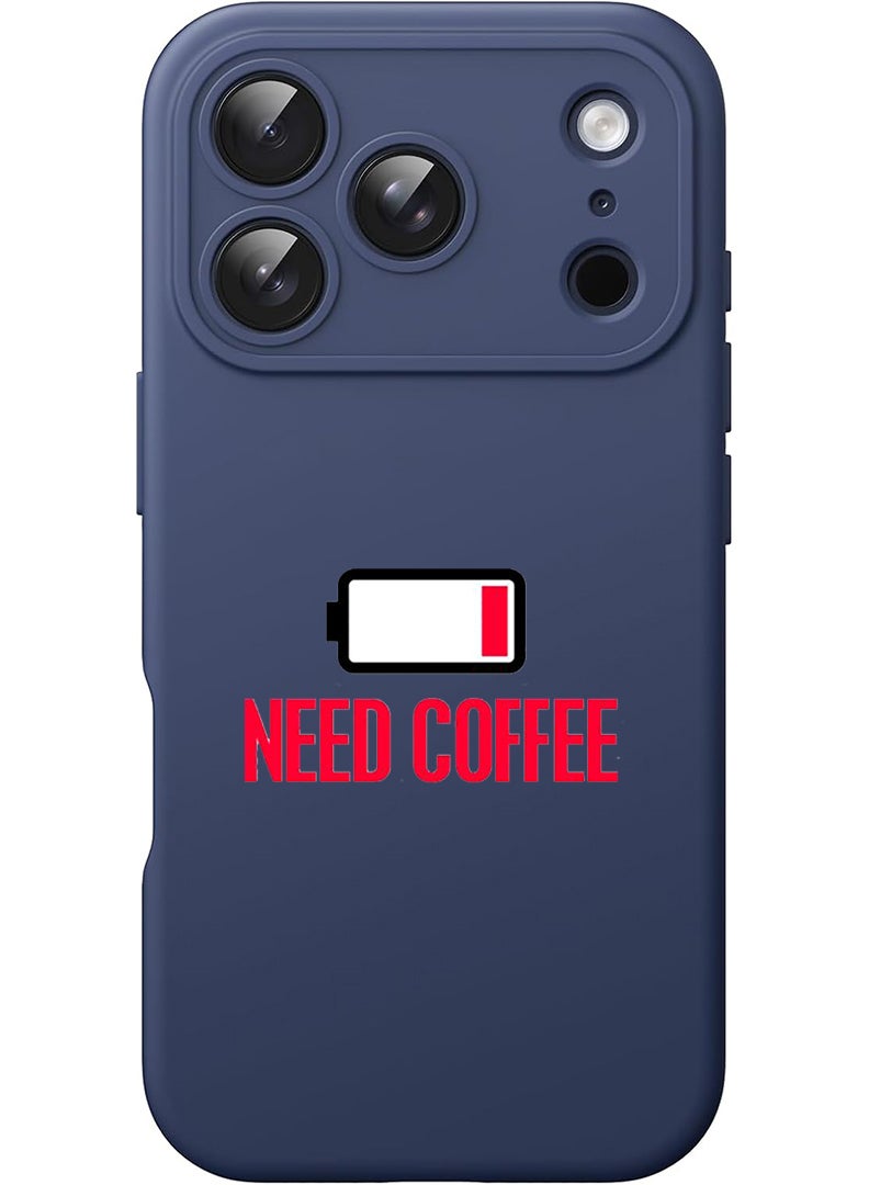 Theodor Protective Slim Fit Case Liquid Silicone Cover with Full Body Protection Anti-Scratch Shockproof Case For Apple iPhone 17 Pro Max (Blue) Need Coffee - Image 1