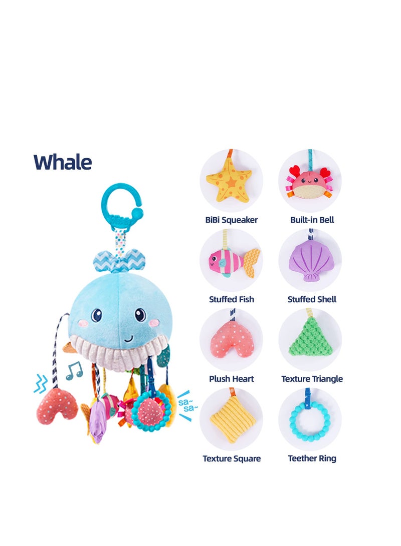 Baby Pull String Activity Plush Toy with Teether, Rattle  Squeaker, Montessori Toys for Babies 18 Months, Sensory Toys for Toddlers 2-3, Travel Toys Motor Skills Toy Infants Gifts(Whale) - Image 5