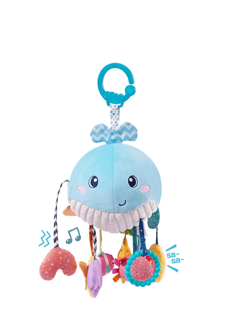 Baby Pull String Activity Plush Toy with Teether, Rattle  Squeaker, Montessori Toys for Babies 18 Months, Sensory Toys for Toddlers 2-3, Travel Toys Motor Skills Toy Infants Gifts(Whale) - Image 1