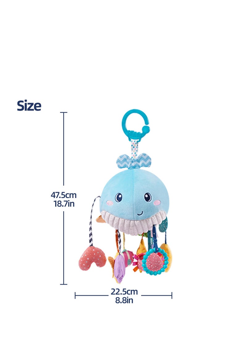 Baby Pull String Activity Plush Toy with Teether, Rattle  Squeaker, Montessori Toys for Babies 18 Months, Sensory Toys for Toddlers 2-3, Travel Toys Motor Skills Toy Infants Gifts(Whale) - Image 3