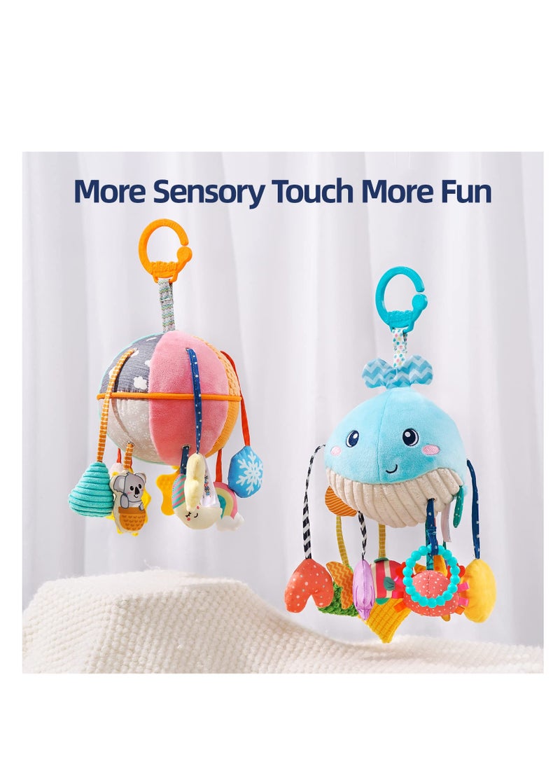 Baby Pull String Activity Plush Toy with Teether, Rattle  Squeaker, Montessori Toys for Babies 18 Months, Sensory Toys for Toddlers 2-3, Travel Toys Motor Skills Toy Infants Gifts(Whale) - Image 4