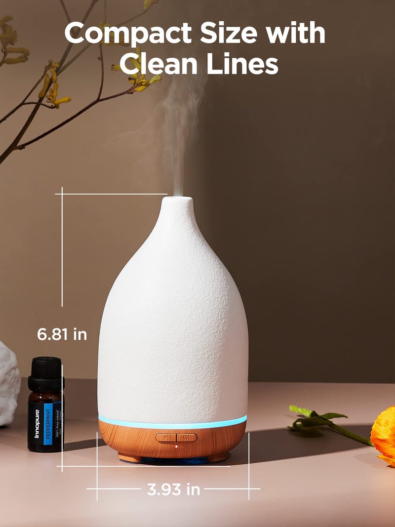 InnoGear Oil Diffuser, 150ML Ceramic Diffuser for Essential Oils Handcrafted Aromatherapy Diffuser Ultrasonic Cool Mist Humidifier with 2 Mist Modes Waterless Auto Off for Room Office, White - Image 2