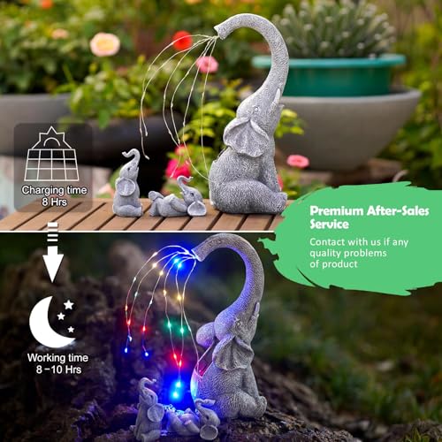 Qeeman Elephant Statues for Garden Decor: Outdoor Sculptures for Lawn Ornaments - Porch Patio Balcony Front Yard Birthday Gifts for Mom Grandma Women - Image 5