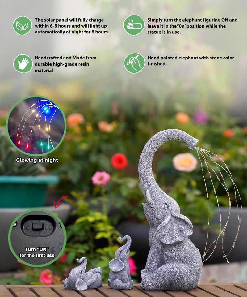 Qeeman Elephant Statues for Garden Decor: Outdoor Sculptures for Lawn Ornaments - Porch Patio Balcony Front Yard Birthday Gifts for Mom Grandma Women - Image 4