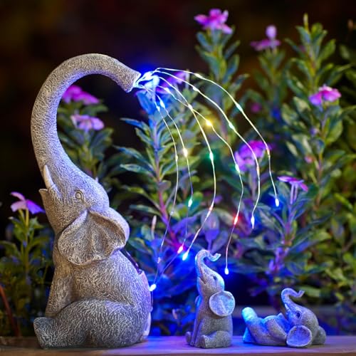 Qeeman Elephant Statues for Garden Decor: Outdoor Sculptures for Lawn Ornaments - Porch Patio Balcony Front Yard Birthday Gifts for Mom Grandma Women - Image 1