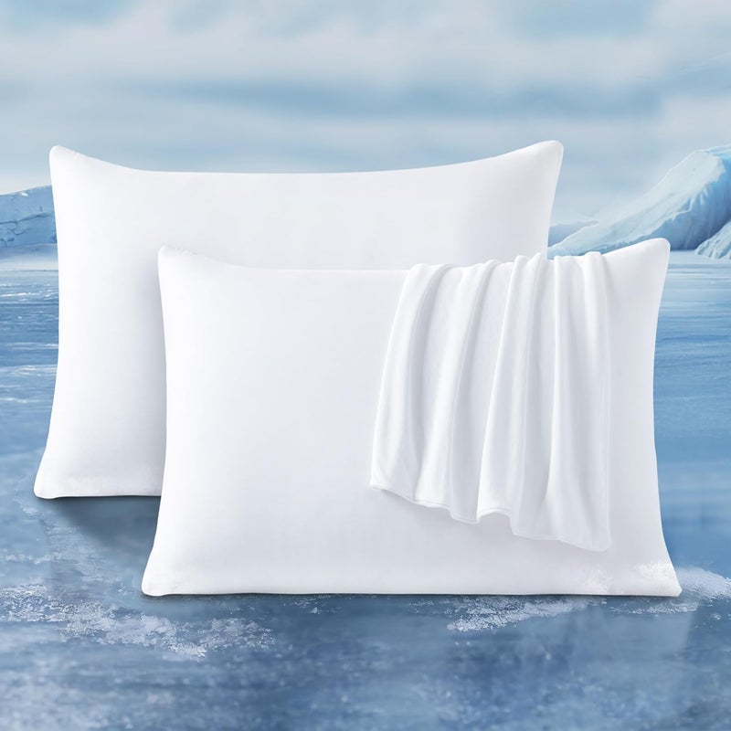 LUXEAR Cooling Pillow Cases Set of 2, Stretch Arc-Chill Q-max >0.5 Cool Pillowcases Fit Standard & Queen Size Pillows, Protecting Hair & Skin, Gifts for Women & Men, Hot Sleeper, Night Sweat - White - Image 1