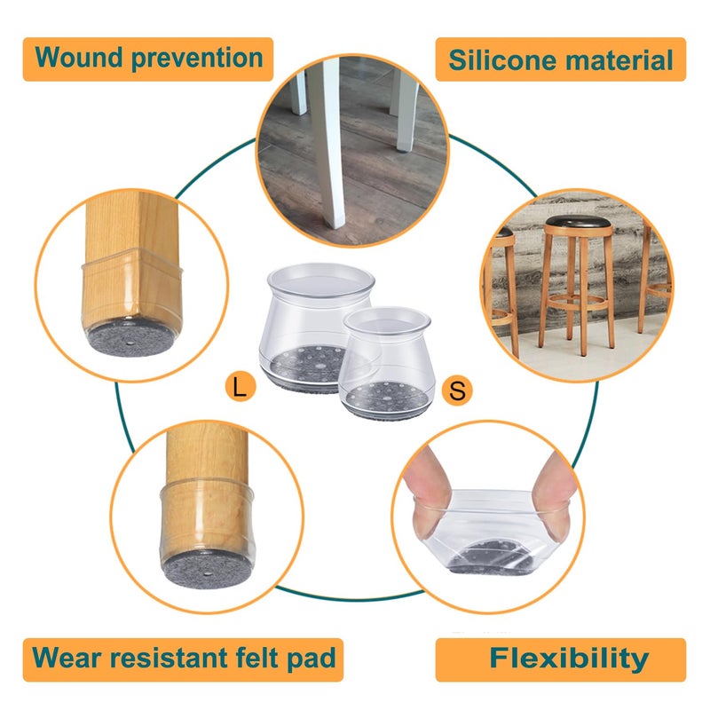 OASMU 32pcs Chair Leg Floor Protectors,Bar stools Leg Protectors Caps,Dining Room Table Chair Leg Protectors for Hardwood Floors, Chair Leg Covers Silicone Felt Furniture Pads (Small fit: 0.9'' - 1.29'') - Image 5