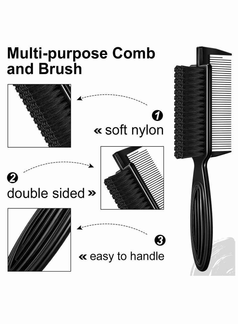 Zikra 4 Pieces Barber Fade Brush 2-In-1 Fading Brush Nylon Clipper Brush Barber Brush with Comb Barber Blade Brush Neck Beard Brush Hair Clipper Brush Styling Brush Tool for Men (Black) - Image 2
