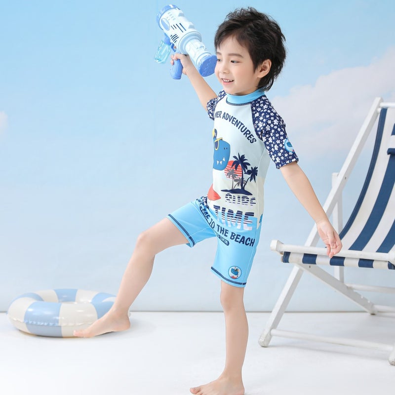 One-Piece Swimsuit for Boys, Toddlers, Infants, Boys'' Swimwear, Baby Boy Swimsuit, Dinosaur Element, Short-Sleeved Casual - Image 5