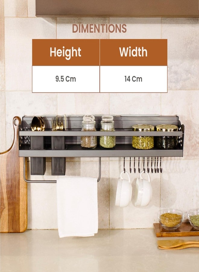Home Essentials HomeEssentials Wall Mounted Metal Kitchen Organizer Rack – 60cm Shelf for Kitchen with 2 Plastic Cutlery Boxes, Cup Holders, Spatula, Spoon & Ladle Hangers, Stand with Hooks for Accessories Storage - Image 5