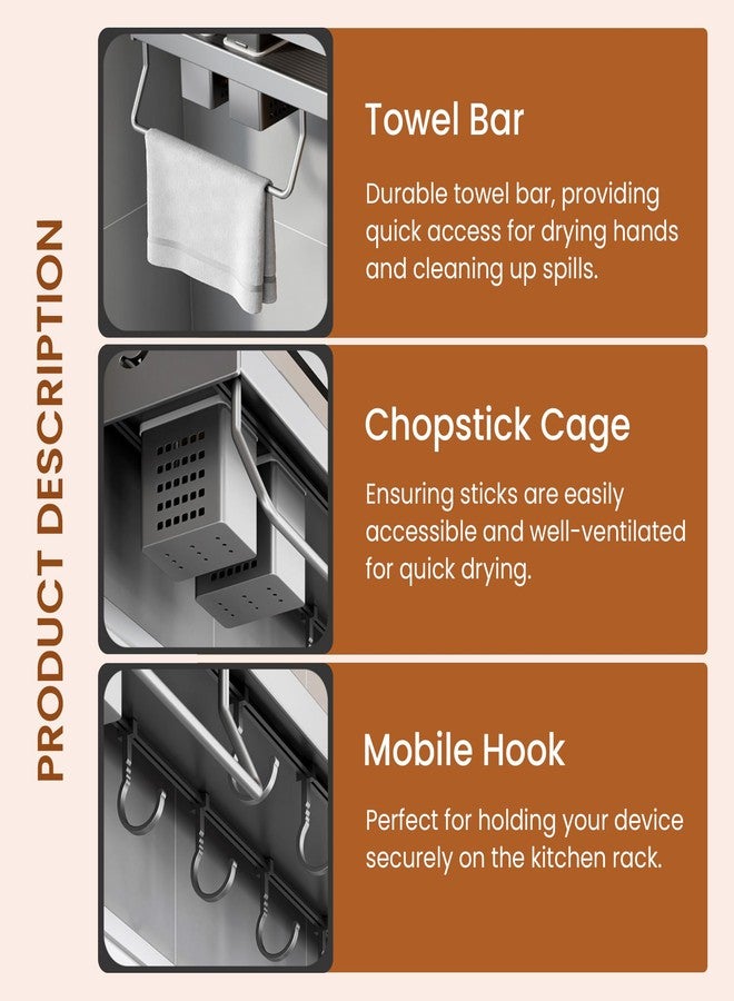 Home Essentials HomeEssentials Wall Mounted Metal Kitchen Organizer Rack – 60cm Shelf for Kitchen with 2 Plastic Cutlery Boxes, Cup Holders, Spatula, Spoon & Ladle Hangers, Stand with Hooks for Accessories Storage - Image 4