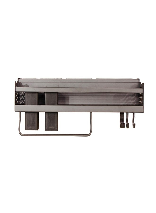 Home Essentials HomeEssentials Wall Mounted Metal Kitchen Organizer Rack – 60cm Shelf for Kitchen with 2 Plastic Cutlery Boxes, Cup Holders, Spatula, Spoon & Ladle Hangers, Stand with Hooks for Accessories Storage - Image 1