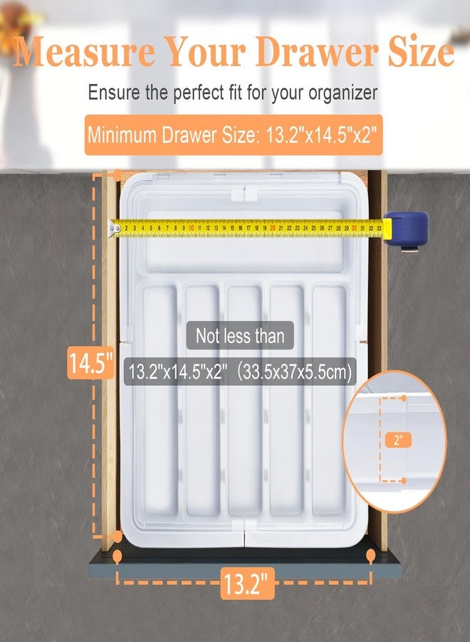 Spaclear Silverware Organizer Expandable Kitchen Utensil Drawer Organizer with 9 Compartment Large Cutlery Organizer Tray for Forks Knives Plastic Transparent 13" - 22" W,14.5" - 19" L - Image 5