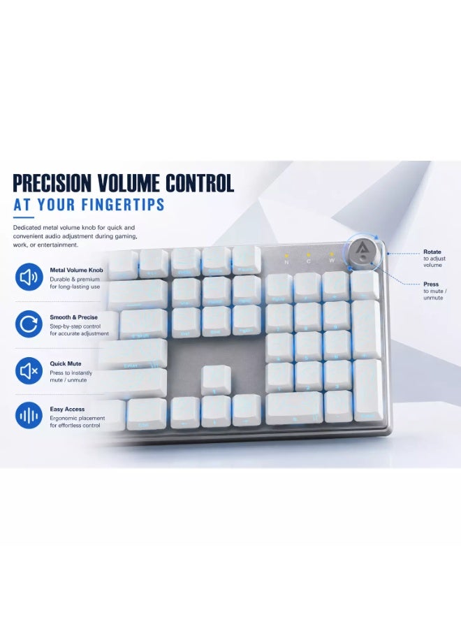 AMG20 Gaming Mechanical Keyboard – Hot-Swappable Brown Switches, Ice Blue LED Backlight, Ultra-Low 1ms Response Time & Multi-Function Control Knob (White) - Image 2