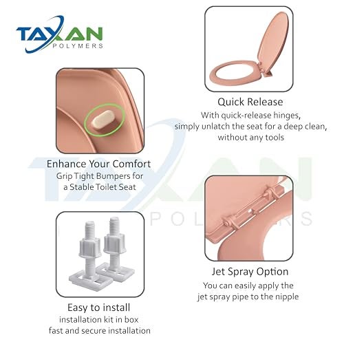 TAXAN POLYMERS TAXAN Pink EWC Toilet Seat Cover (17 x 14.5 in) | Oval Shape, PVC Western Commode Seat with Lid | High Glossy Finish, Sleek Design, Non-Soft Closing Commode Seat Cover with Installation Kit - Image 4