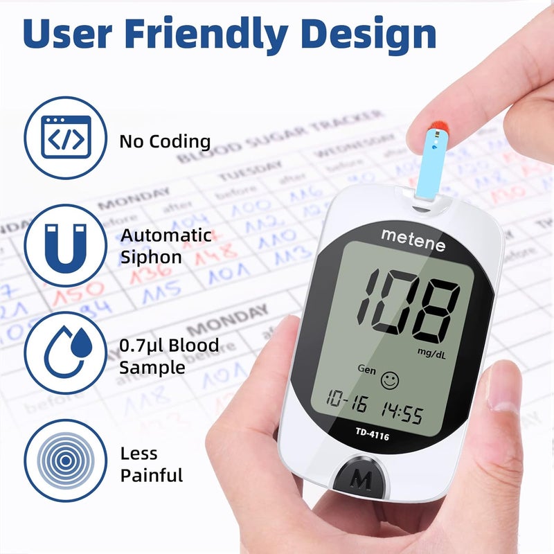 Metene TD-4116 Blood Glucose Test Strips, 300 Count Test Strips for Diabetes, Use with TD-4116 and S Blood Glucose Monitor Only(No Monitor) - Image 5
