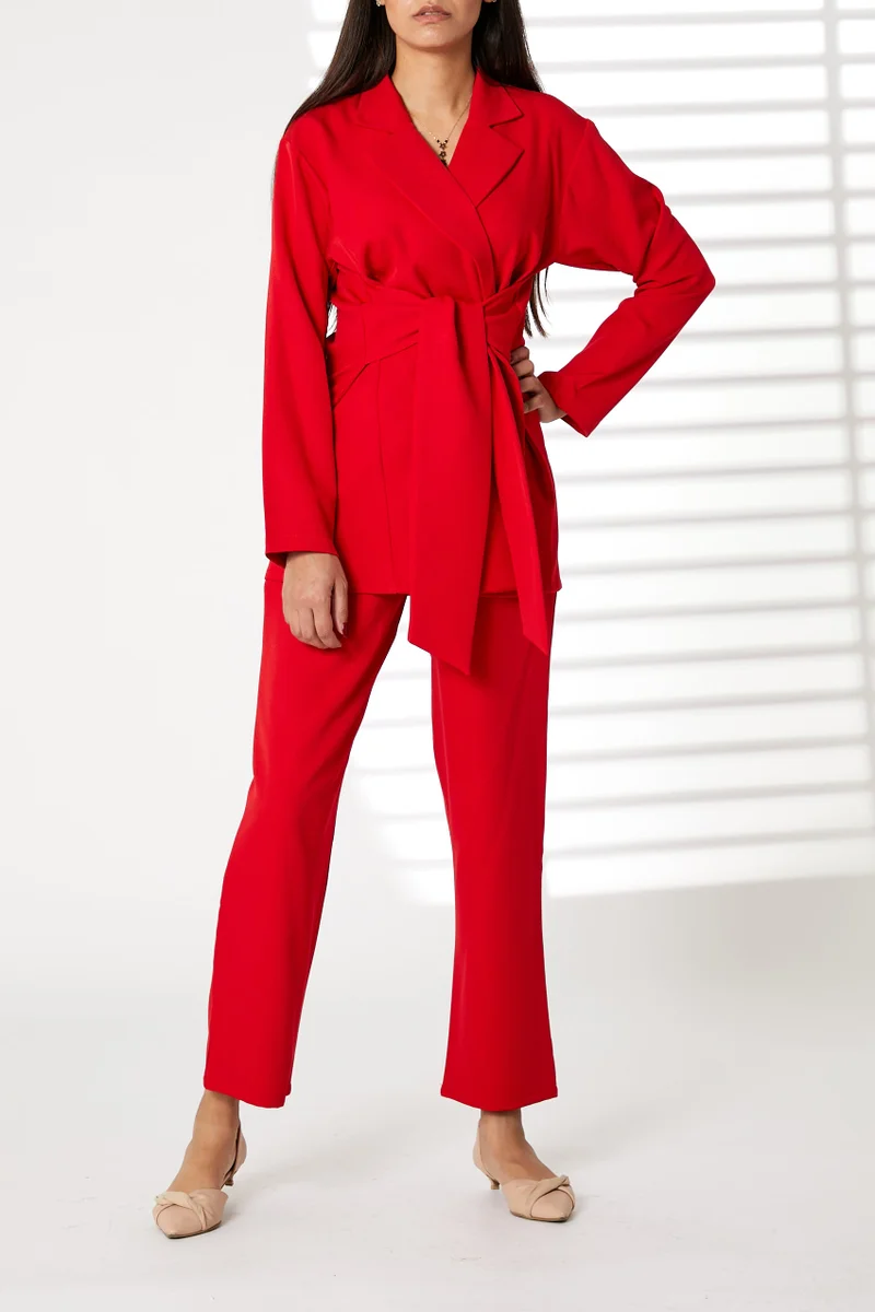 Moistreet Tie Detailed Blazer And Pants Set