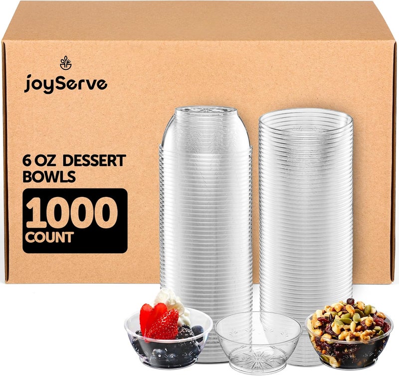 JoyServe أوعية بلاستيكية صغيرة شفافة عبوة كبيرة من 1000 6 أونصات أوعية حلوى بلاستيكية صلبة قابلة للاستخدام لمناسبات الزفاف والتموين والحفلات الآيس كريم والصلصة لوازم الحفلات المنزلية أو الفعاليات - Image 1