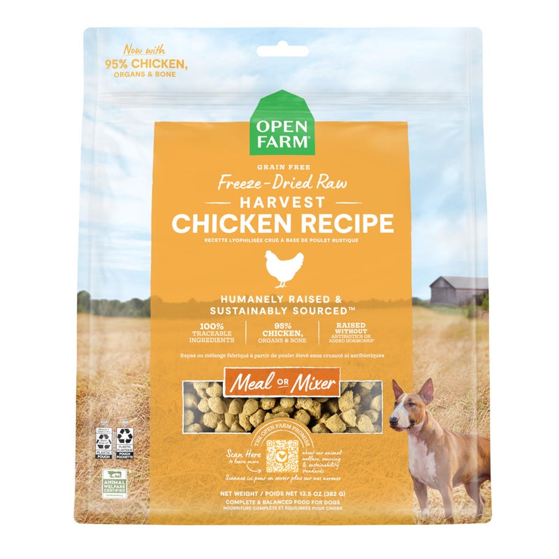 Open Farm, Freeze Dried Raw Dog Food, Morsels with 95% Meat, Organs & Bone, Organic Produce & Superfoods, Complete Meal or Freeze Dried Dog Food Topper, Chicken Recipe, 13.5oz Bag - Image 1