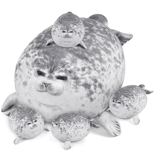 KMUYSL Toys for Ages 0 1 2 3 4 5 6 7 8 Years  Plush Mommy Stuffed Animal with 4 Babies in Her Tummy Soft Plush Toys Set Christmas Birthday Gifts for Girls Boys Baby Toddler Kids Seal Toys - Image 1