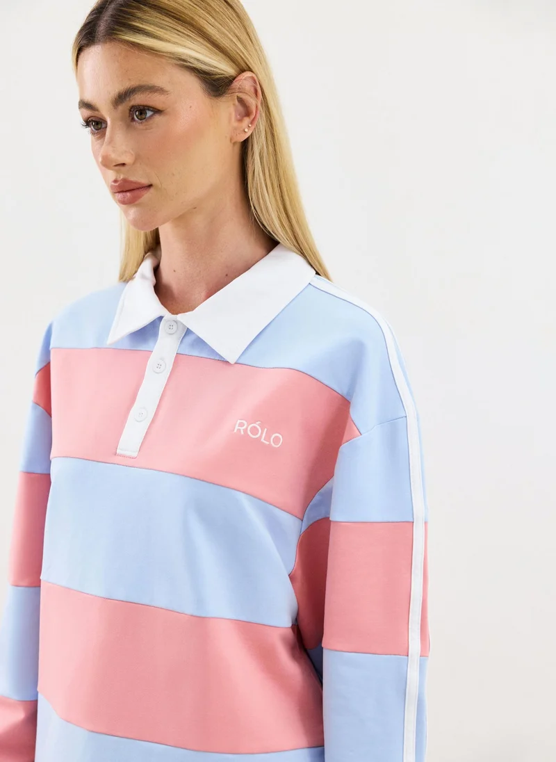 RÓLO Wide Stripe Rugby Polo - Pink/Blue