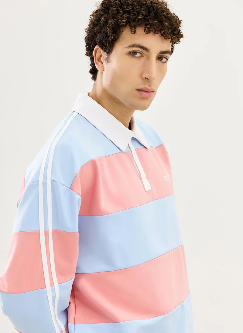 RÓLO Wide Stripe Rugby Polo - Pink/Blue