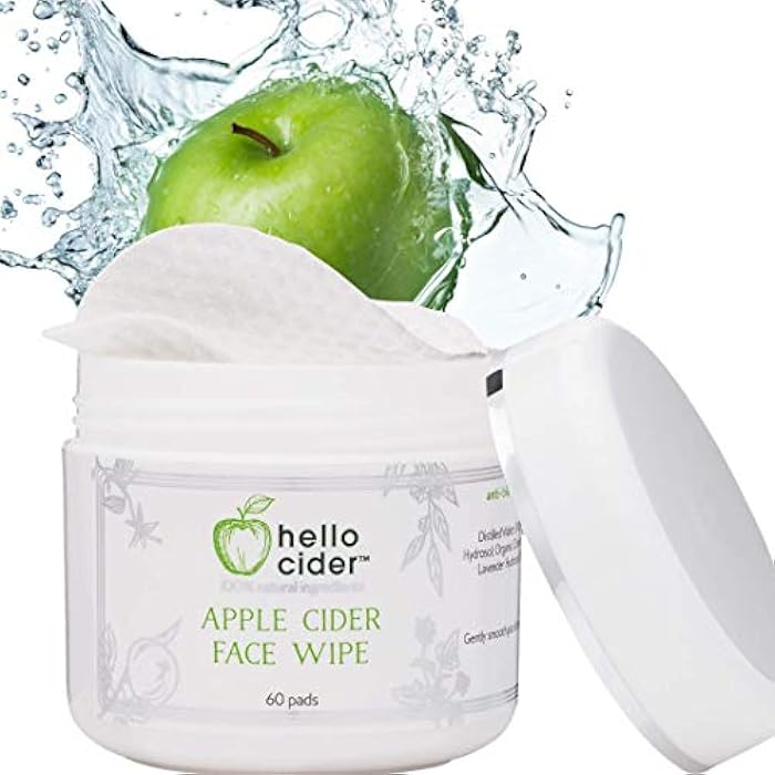 hello cider Apple Cider Vinegar Acne Face Toner Pads - Organic Tea Tree, Witch Hazel, Rose, Lavender. Cleanse, Tone, Hydrate, Calm & Sooth. 60 pads. USA by Hello Cider - Image 1