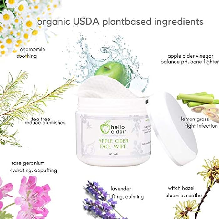 hello cider Apple Cider Vinegar Acne Face Toner Pads - Organic Tea Tree, Witch Hazel, Rose, Lavender. Cleanse, Tone, Hydrate, Calm & Sooth. 60 pads. USA by Hello Cider - Image 2