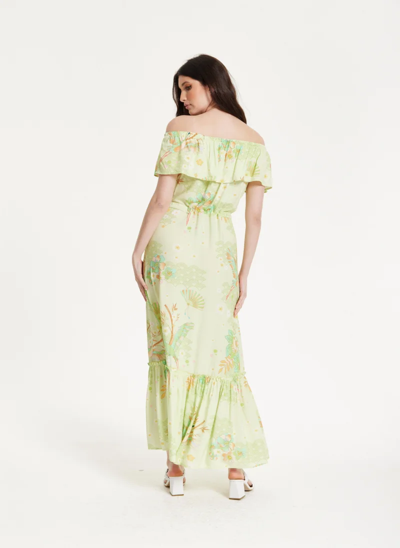 Liquorish  Floral & Bird Print Off Shoulder Dress for Women | Best Price UAE