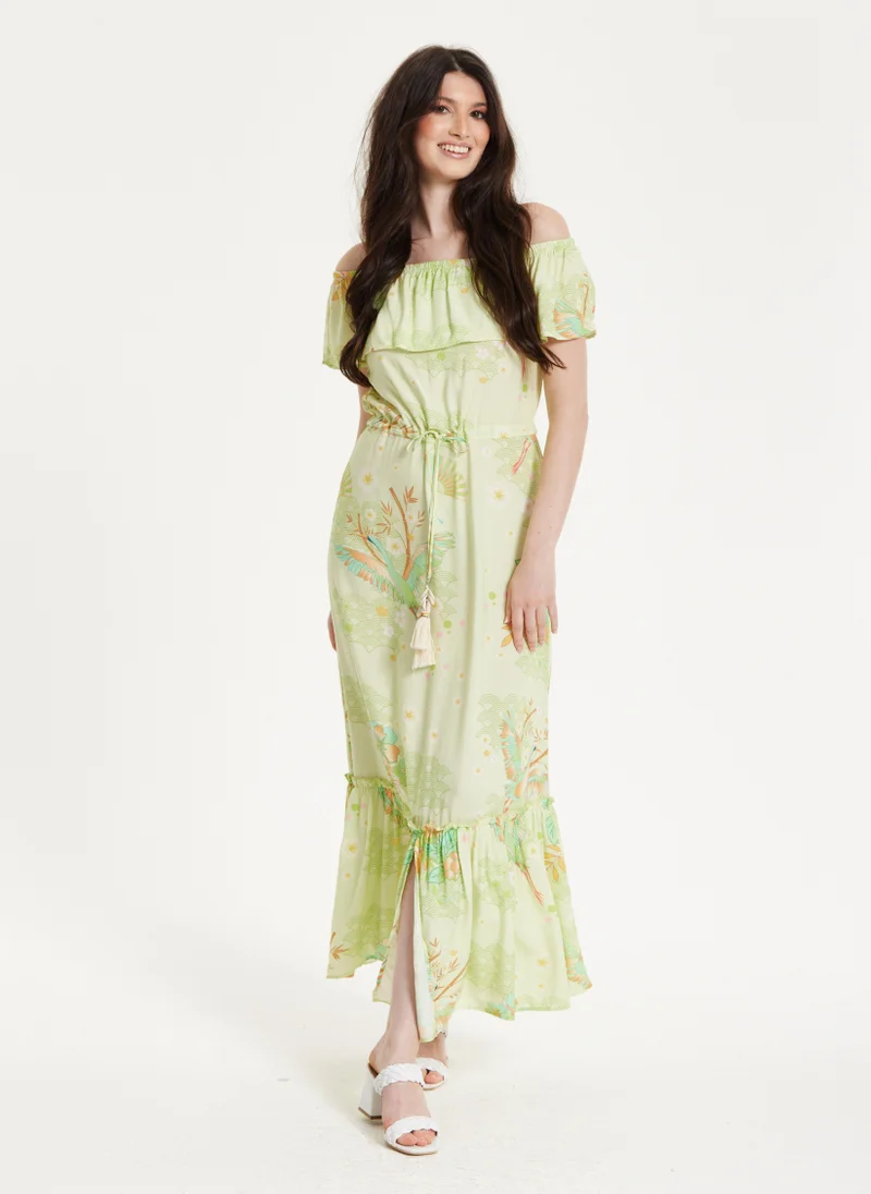 Liquorish  Floral & Bird Print Off Shoulder Dress for Women | Best Price UAE