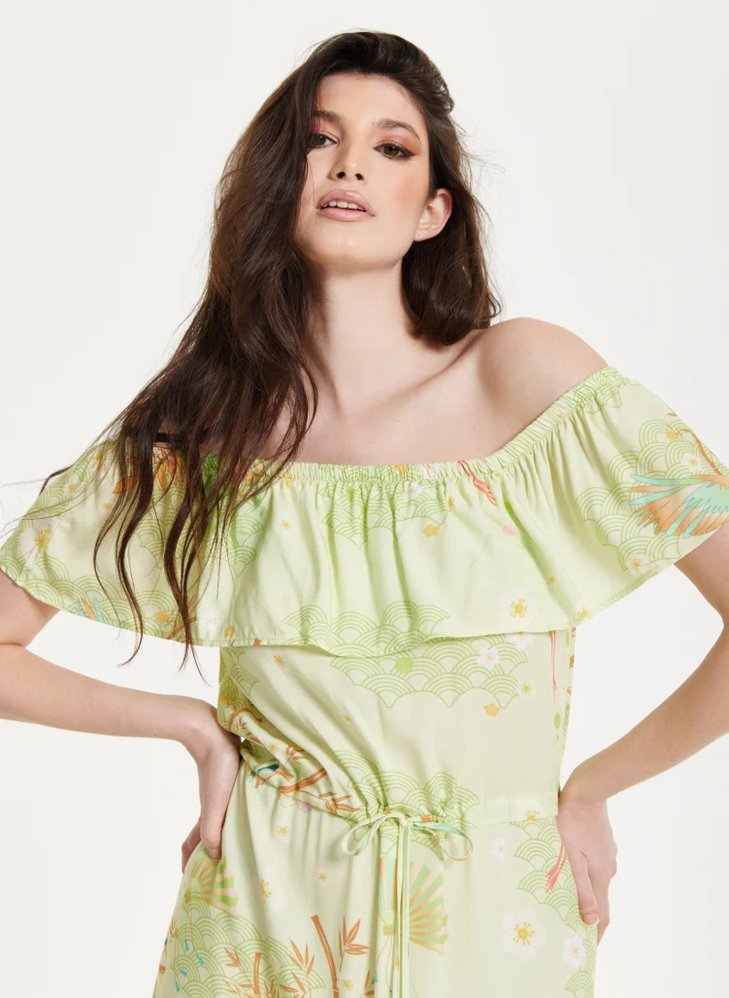 Liquorish  Floral & Bird Print Off Shoulder Dress for Women | Best Price UAE