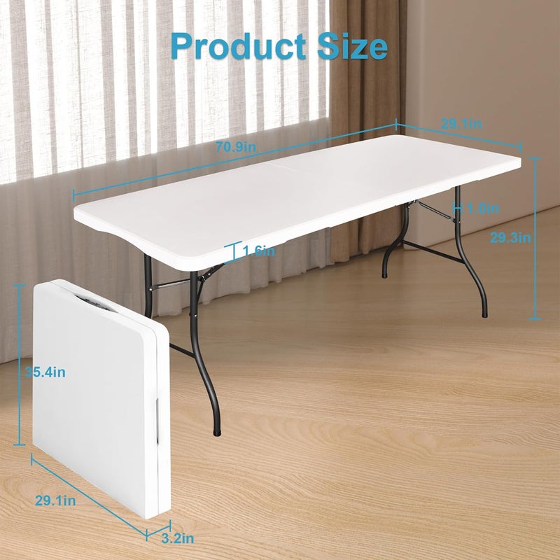 Bblife 6FT Folding Tables Heavy Duty Folding Table, Multi-Functional Fold up Table for Outdoor Camping Picnic Parties, Indoor Events White Training Table with 330lbs Static Weight Capacity - Image 2