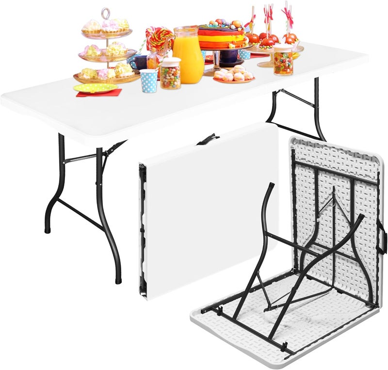Bblife 6FT Folding Tables Heavy Duty Folding Table, Multi-Functional Fold up Table for Outdoor Camping Picnic Parties, Indoor Events White Training Table with 330lbs Static Weight Capacity - Image 1