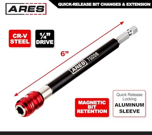 ARES 70206 - Drill Extension Bit Holder - 6-Inch Quick Release - Works With All 1/4-Inch Drive Bits - Quick Release Mechanism Makes Changing Bits a Breeze - Image 2
