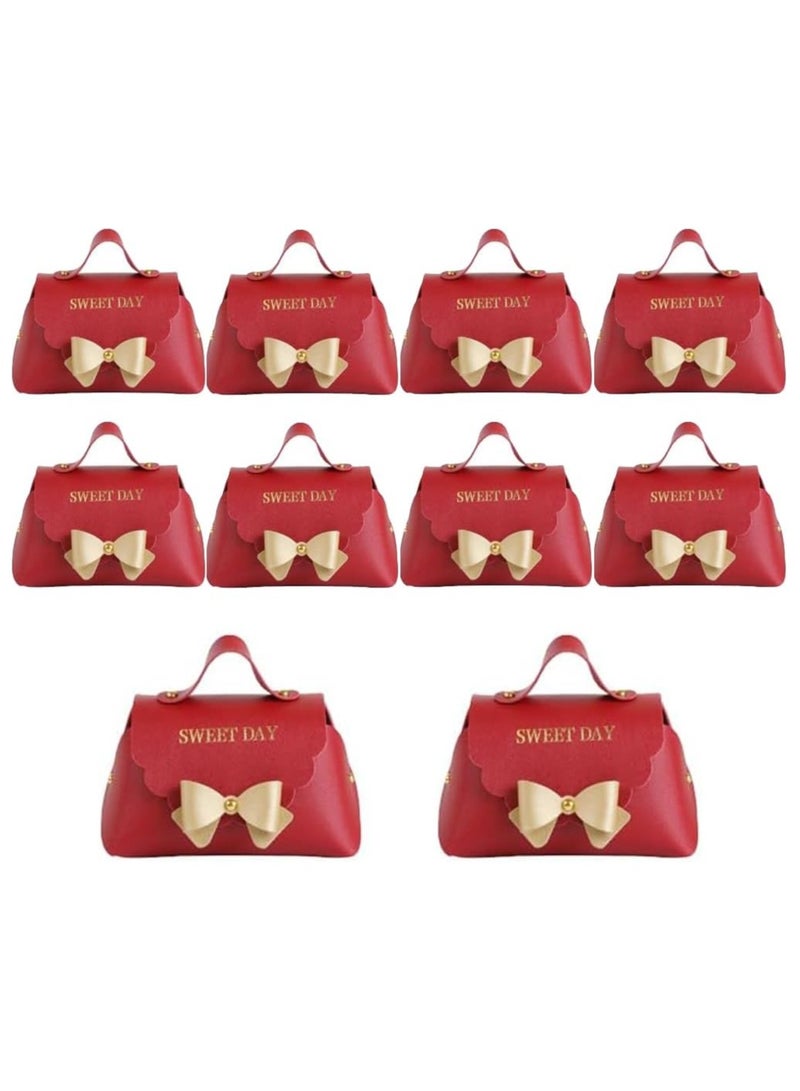 Zikra 10 Pcs Leather Bowknot Candy Gift Bags Reusable Lightweight Wedding Candy Boxes Creative Baby Showers Bag Foldable Birthday Party Favor Bag (Red) - Image 1