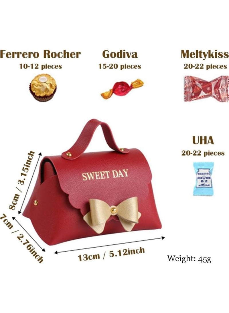Zikra 10 Pcs Leather Bowknot Candy Gift Bags Reusable Lightweight Wedding Candy Boxes Creative Baby Showers Bag Foldable Birthday Party Favor Bag (Red) - Image 2