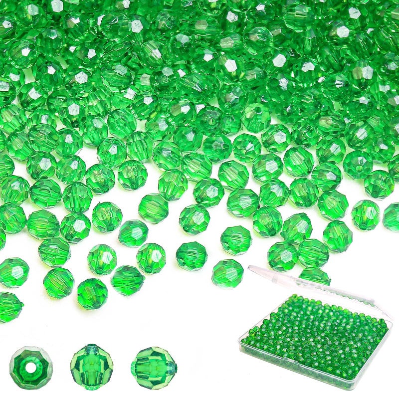 BONNY BOXX 500pcs 8mm Acrylic Faceted Round Crystal Beads Transparent Deep Green Loose Spacer Craft Beads for DIY Bracelet Necklace Earring Keychain Jewelry Making Bags Decoration