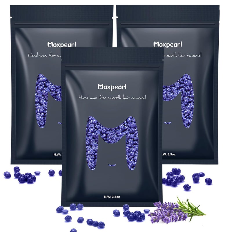 Maxpearl Hard Wax Beads Pack of 3 Hair Removal Wax Beans Refill  Brazilian Bikini Waxing Face Eyebrows Underarms Arms Chest Back Legs  Lavender Formula 300g