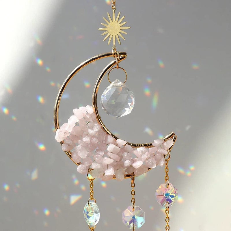 Cactopia Crystal Moon Crescent Suncatcher - Window, Garden, Balcony, Boho Decorative Accessory (Rose) - Image 3