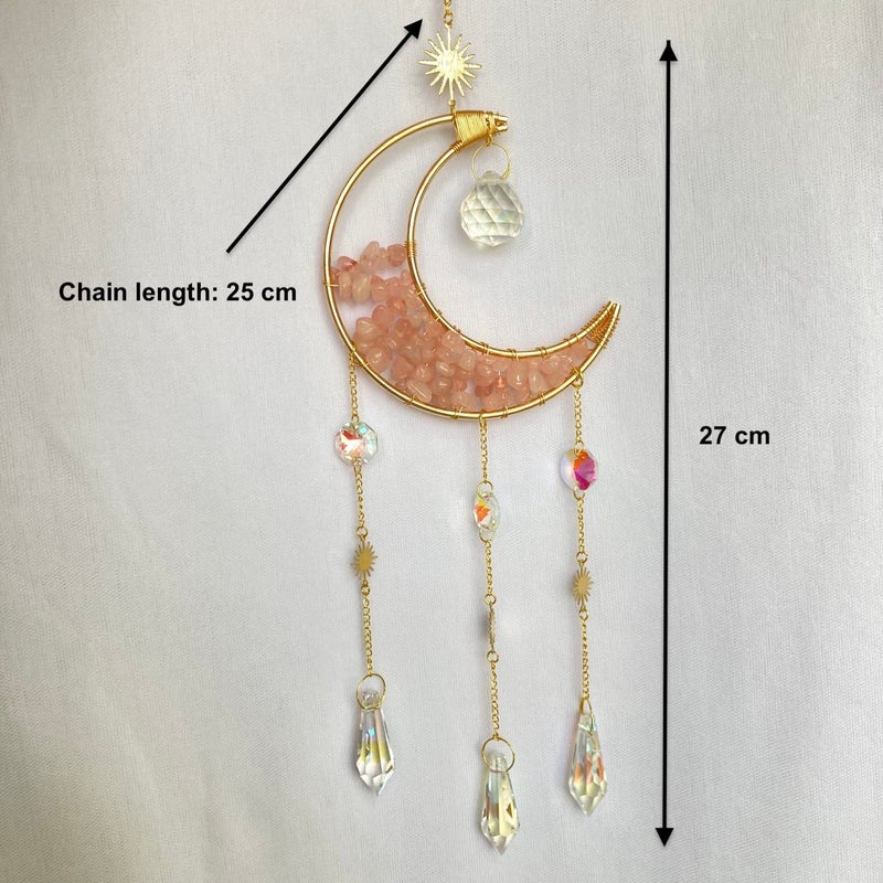 Cactopia Crystal Moon Crescent Suncatcher - Window, Garden, Balcony, Boho Decorative Accessory (Rose) - Image 5
