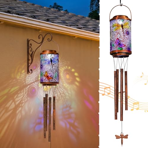 Go2garden Dragonfly Solar Lights Wind Chimes for Outside Garden Gifts for Mom Dad Solar Outdoor Lantern Metal Hanging Lights for Garden Patio Yard Decor Mothers Day Birthday Gifts for Women 1Pack - Image 1