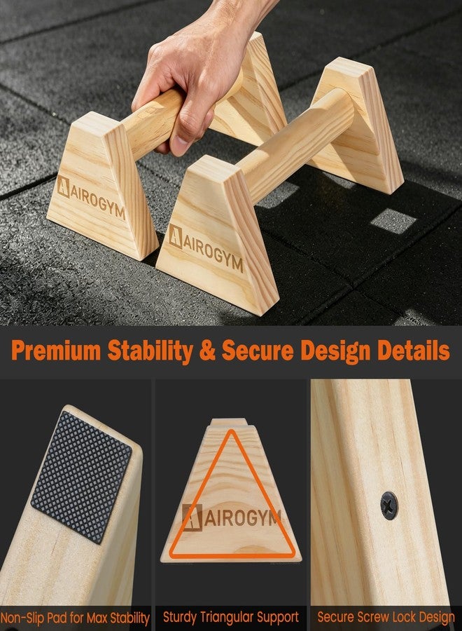 AIROGYM Wooden Parallettes, 2PCS Parallettes Bars, Non-Slip Calisthenics Bars Equipment, Solid Wood Push Up Bars Grip for Floor Strength Training, Home Gym Workout, Support 550 Lbs Handstand - Image 3
