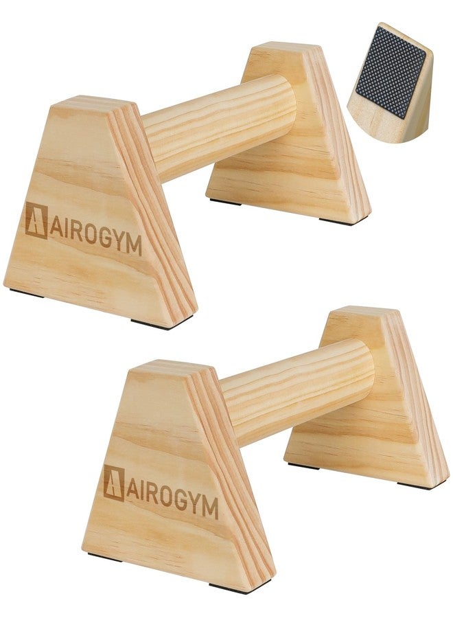 AIROGYM Wooden Parallettes, 2PCS Parallettes Bars, Non-Slip Calisthenics Bars Equipment, Solid Wood Push Up Bars Grip for Floor Strength Training, Home Gym Workout, Support 550 Lbs Handstand - Image 1