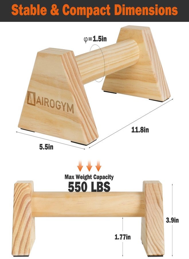 AIROGYM Wooden Parallettes, 2PCS Parallettes Bars, Non-Slip Calisthenics Bars Equipment, Solid Wood Push Up Bars Grip for Floor Strength Training, Home Gym Workout, Support 550 Lbs Handstand - Image 2